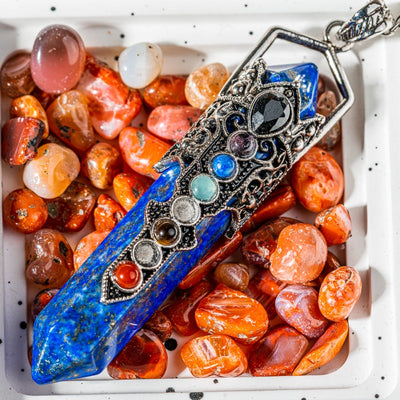 lapis lazuli double terminated pendant with chakra