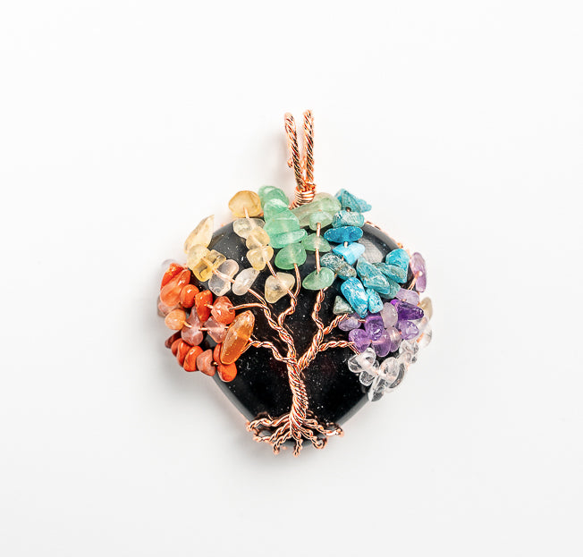 Wired Chakra Life Tree Heart Shape Pendant