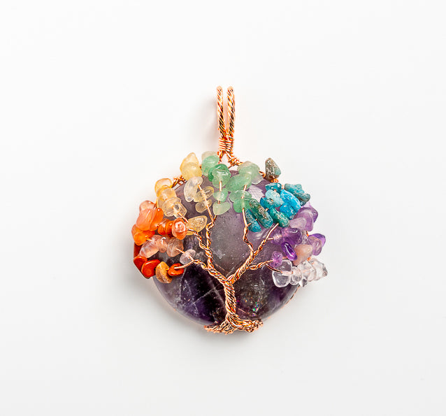 Wired Chakra Life Tree Coin Shape Pendant