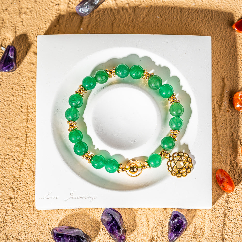 Crystelling Green Aventurine Bracelet with Golden Color Heart Chakra Sign