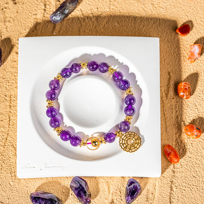 Crystelling Amethyst Bracelet with Golden Crown Chakra Sign