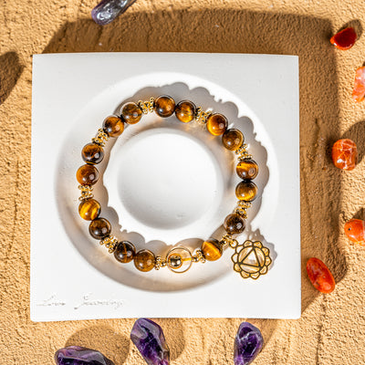 Crystelling Yellow Tiger Eye Bracelet with Sacral Chakra Sign