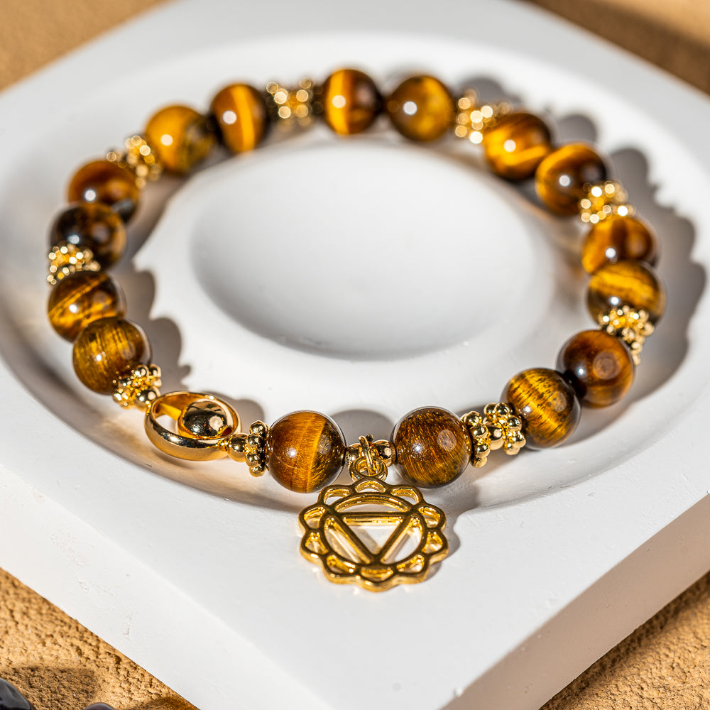 Crystelling Yellow Tiger Eye Bracelet with Sacral Chakra Sign