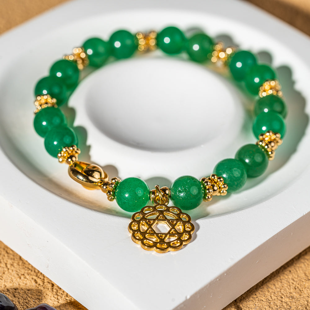 Crystelling Green Aventurine Bracelet with Golden Color Heart Chakra Sign