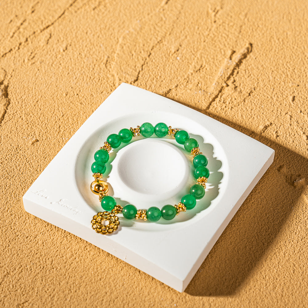 Crystelling Green Aventurine Bracelet with Golden Color Heart Chakra Sign