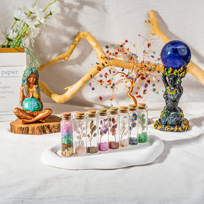 Chakra Wish Bottle Set With Life Tree Inside