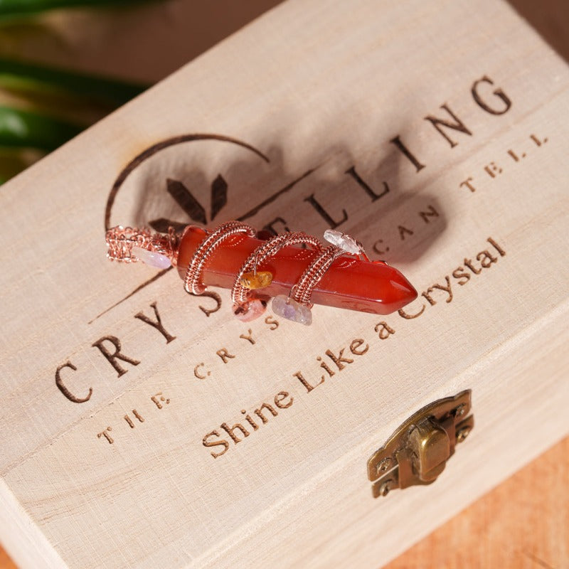 Crytelling Point Pendant Wired With Crystal Chakra Chips