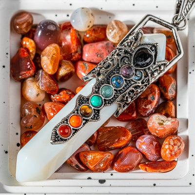 opalite double terminated pendant with chakras